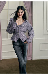 Purple Shawl Collar Knit Jacket - CHINASQUAD