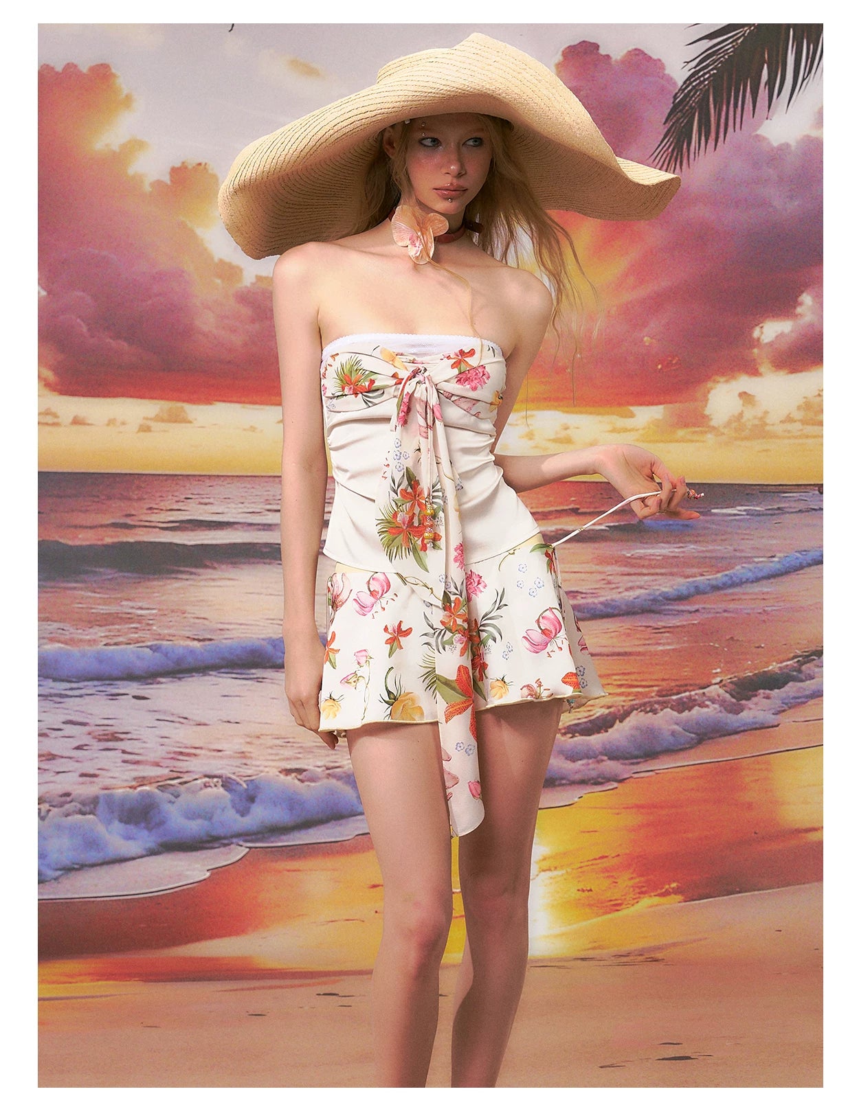 Printed Bandeau Top &amp; Mini Skirt Set