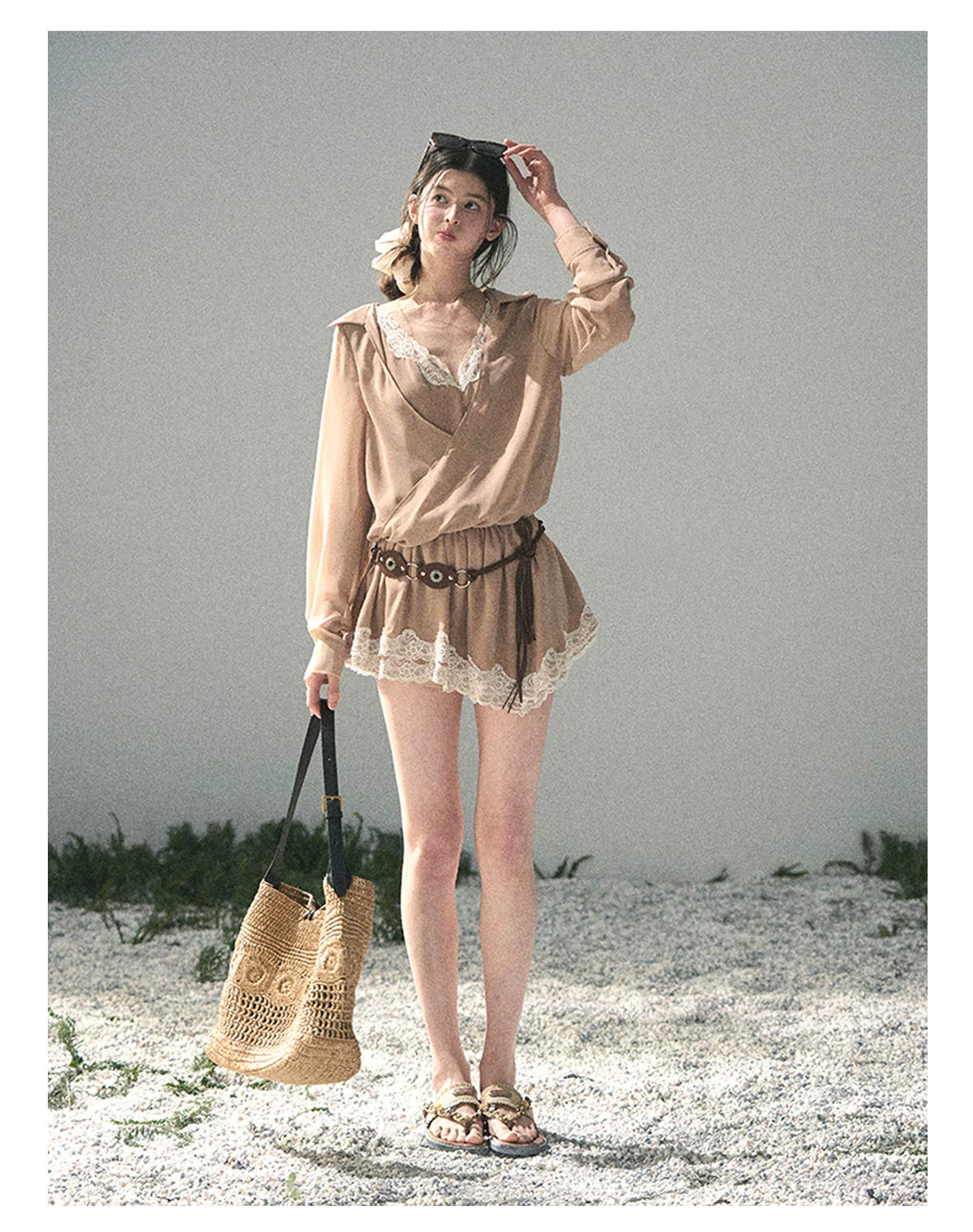 French Lace Belted Mini Dress