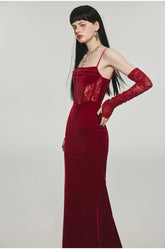 Mermaid Strap Long Velvet Bodycon Dress - CHINASQUAD