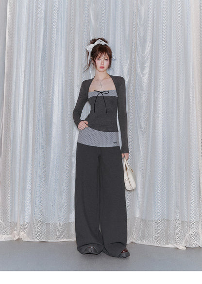 Faux-Layer Top and Pants Set