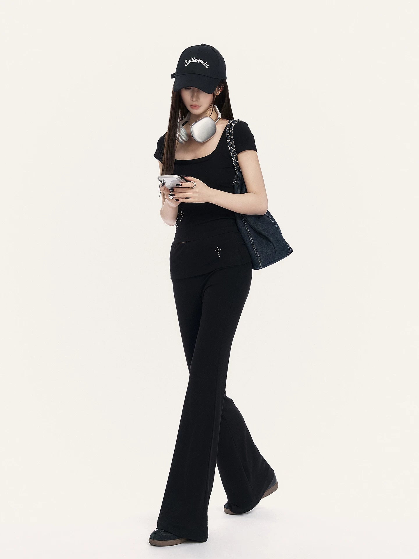 Square Neck Cropped Tee &amp; Flare Pants Set