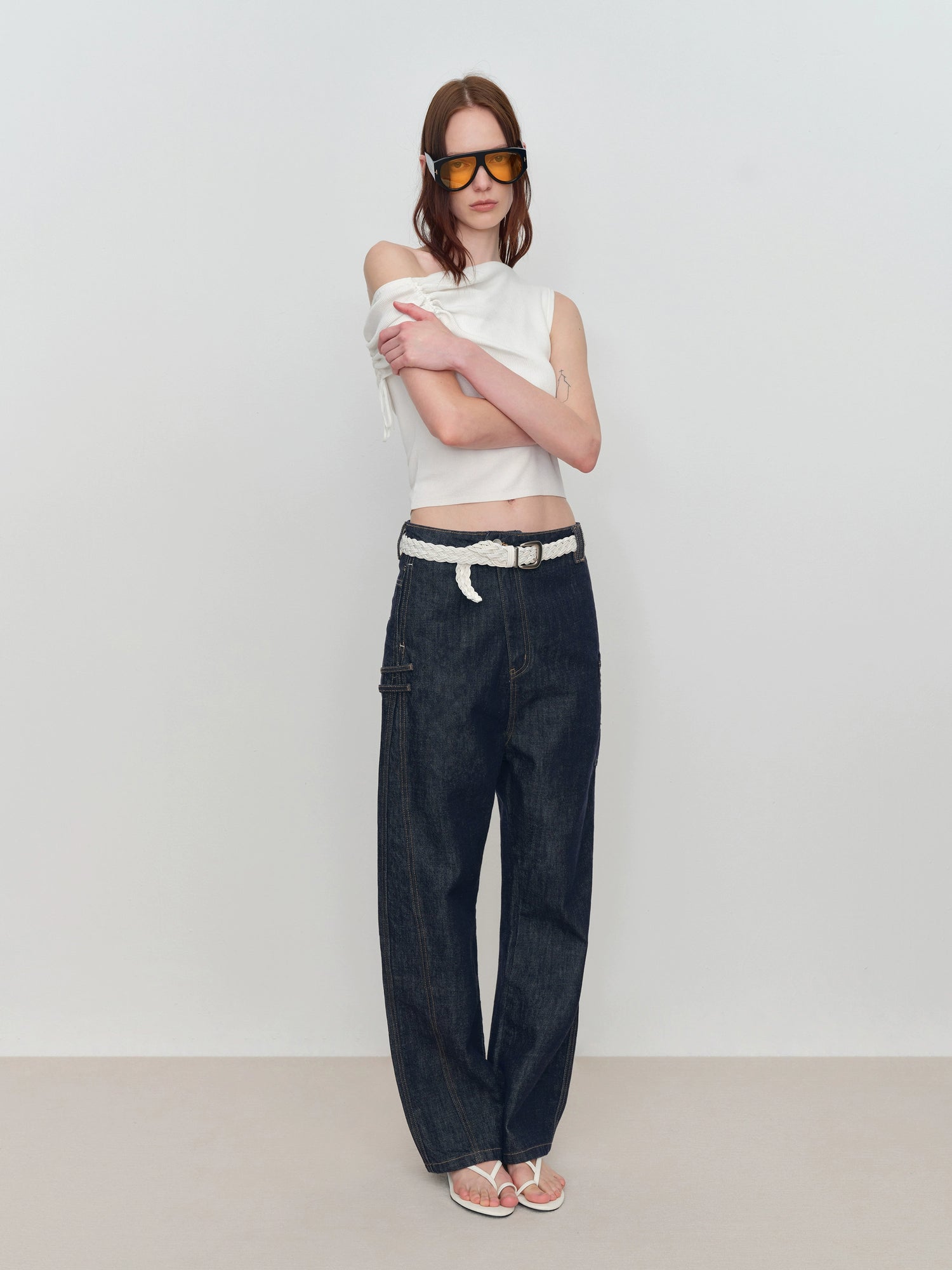 Micro Raw Denim Low-Rise Jeans