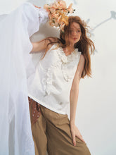 French Ruffle Lace Knotted Flower V-neck Top - CHINASQUAD