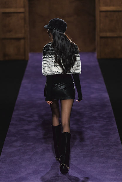 Tweed-Inspired Knit Cape &amp; Crewneck Set