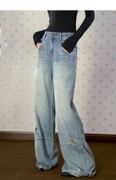 Blue Denim Wide-leg Pants - CHINASQUAD