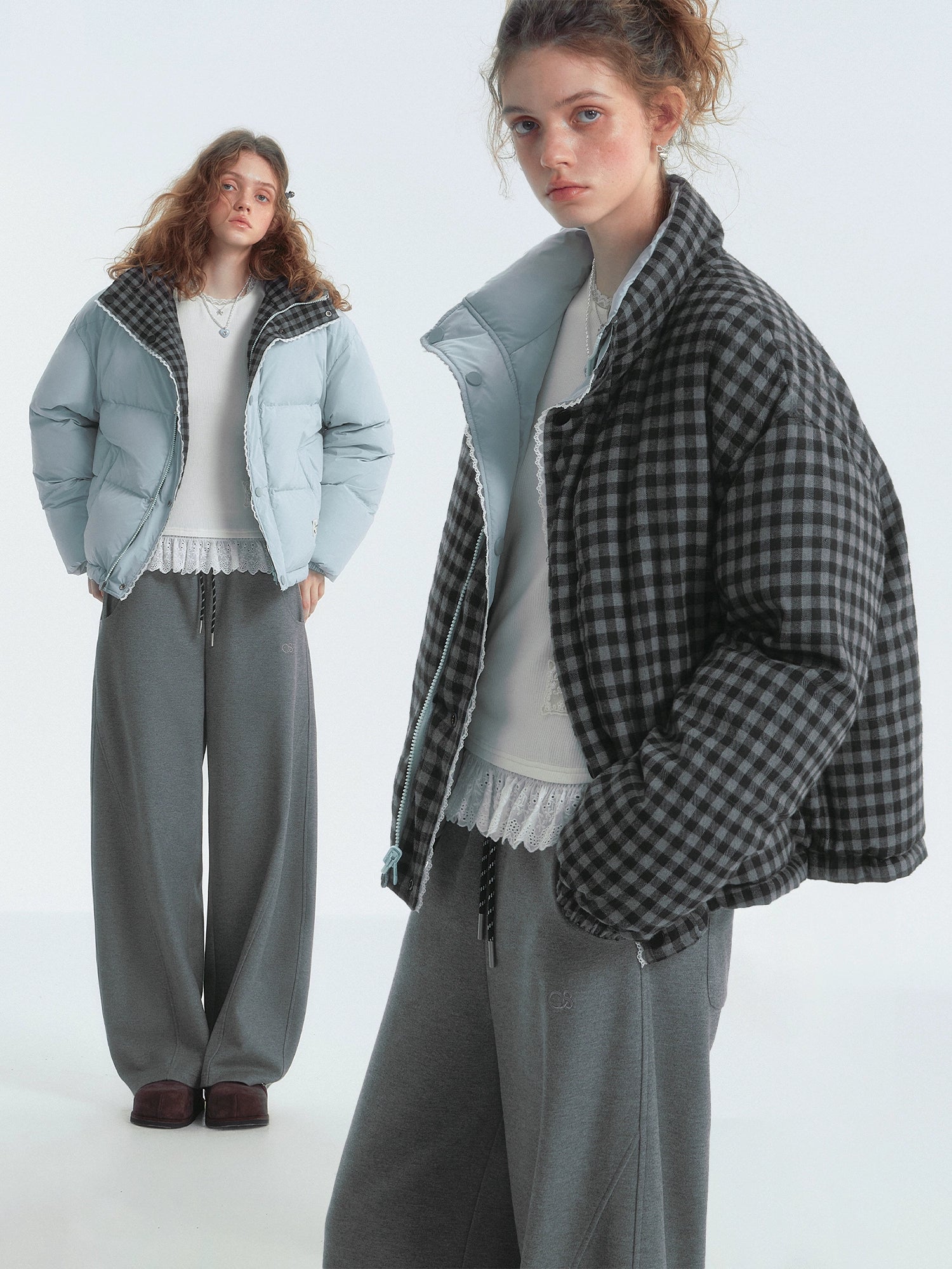 Lace-Trim Reversible Down Jacket