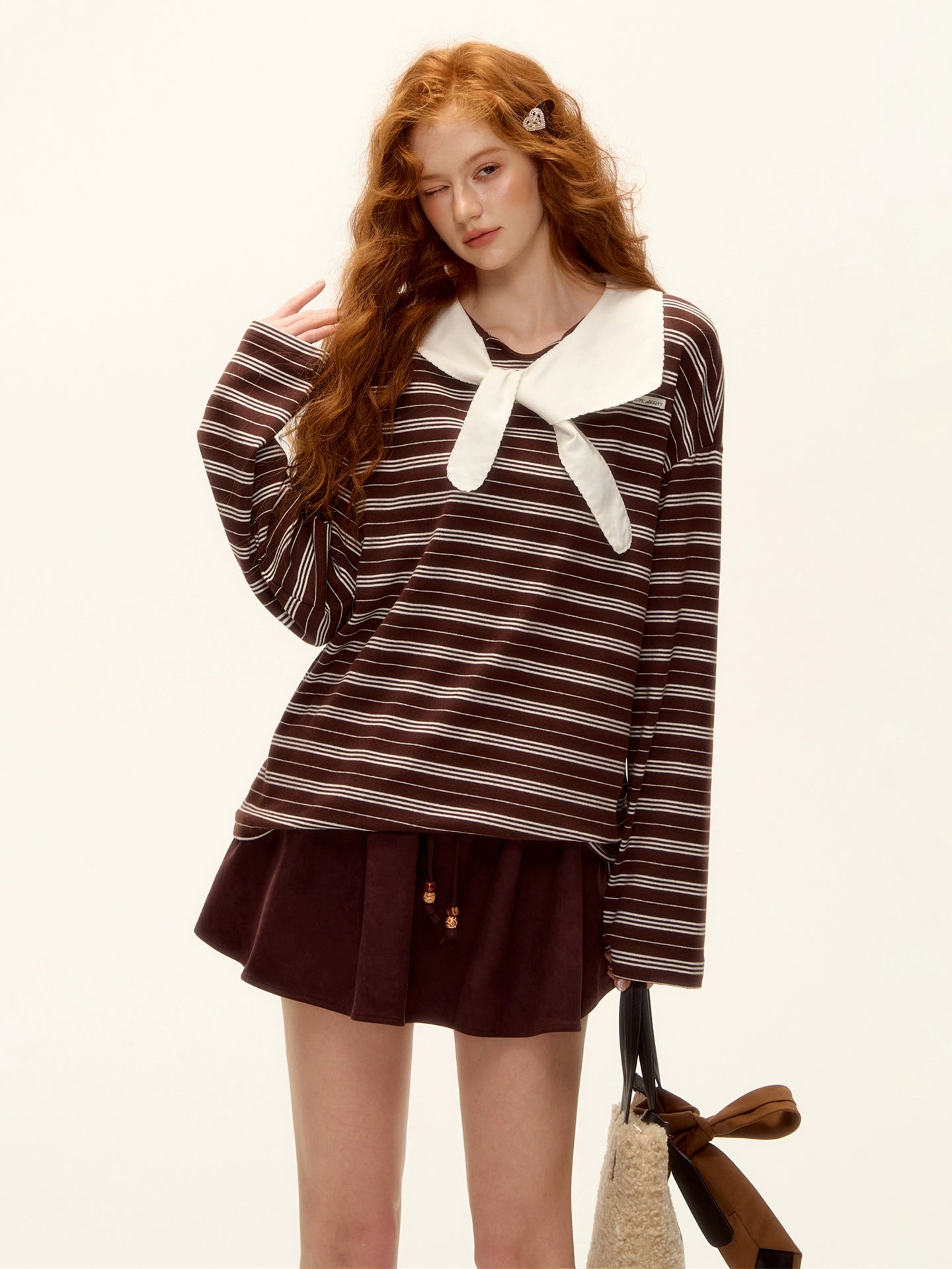 Bow-Tie Striped Long-Sleeve T-Shirt