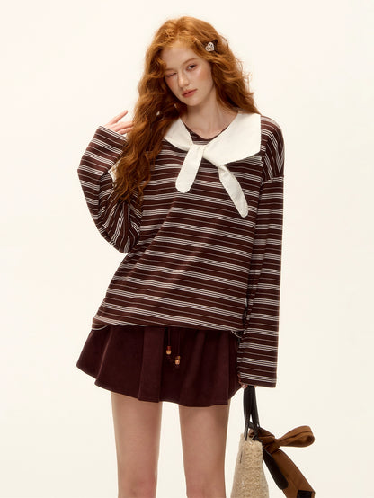 Bow-Tie Striped Long-Sleeve T-Shirt