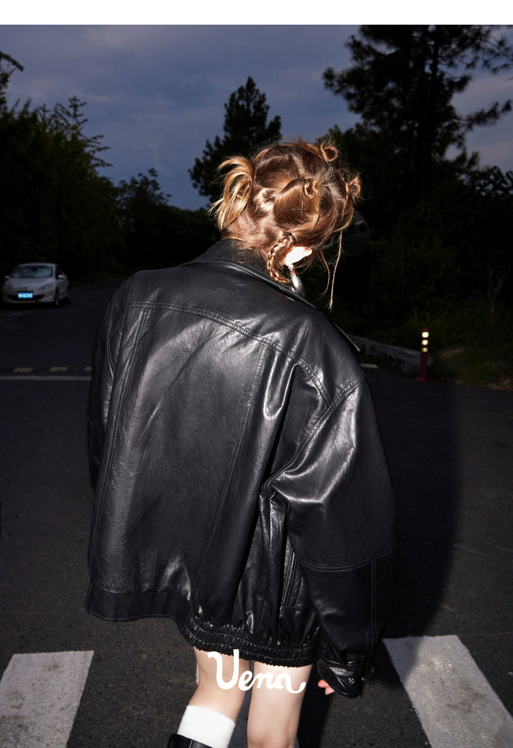 PU Leather Oversize Biker Jacket - CHINASQUAD