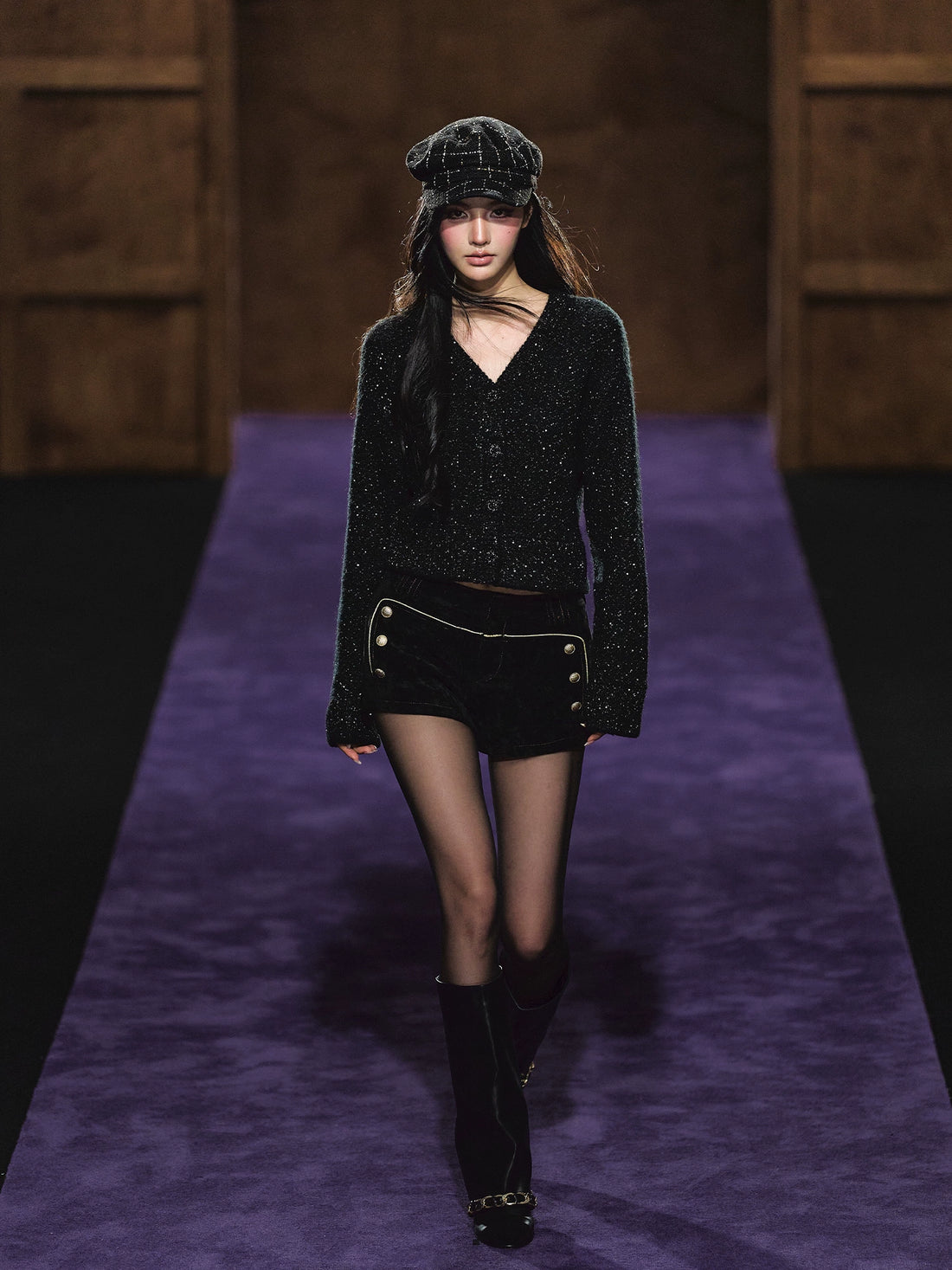 Shimmer V-Neck Sequin Detail Knit Cardigan