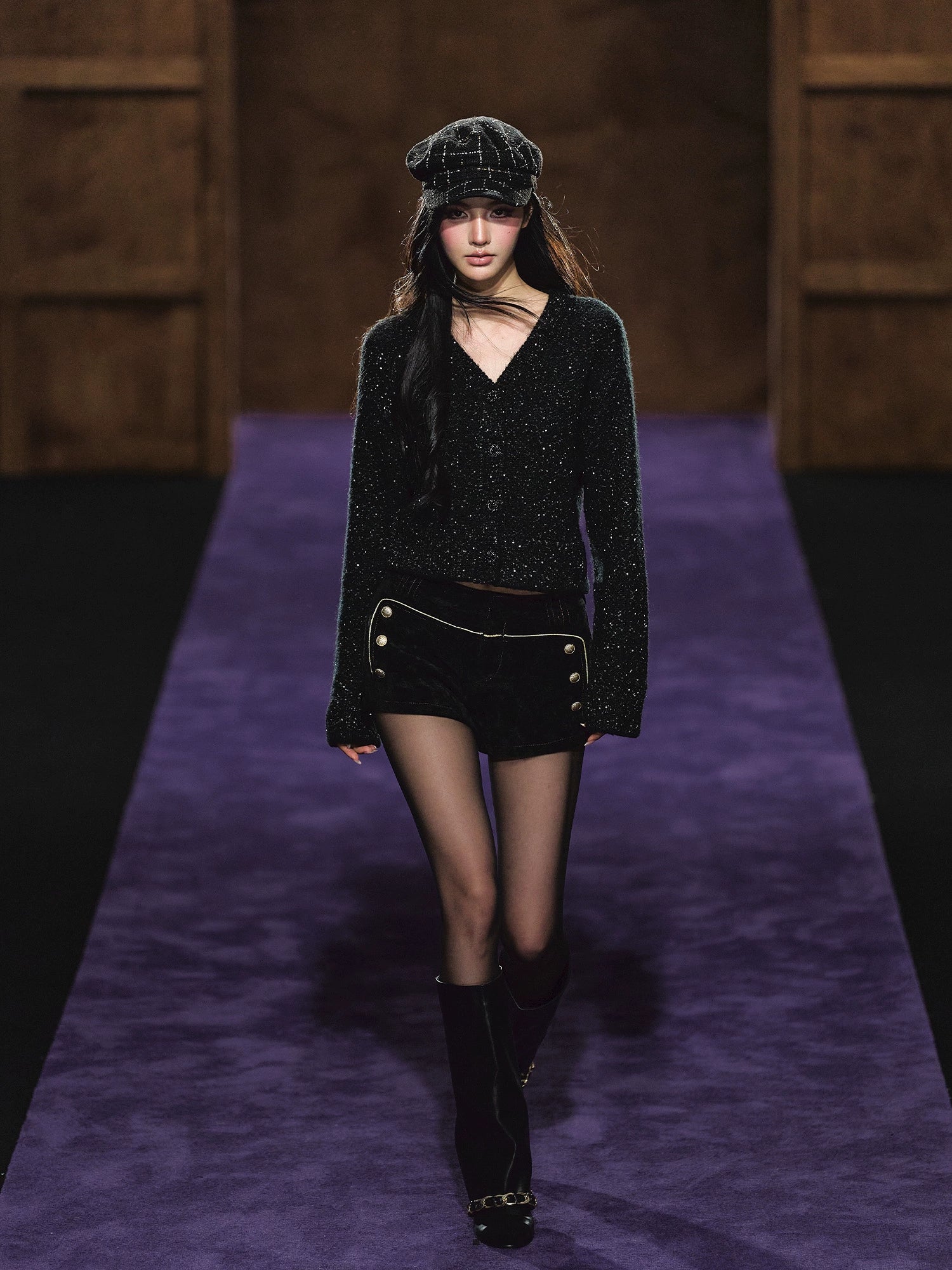 Shimmer V-Neck Sequin Detail Knit Cardigan