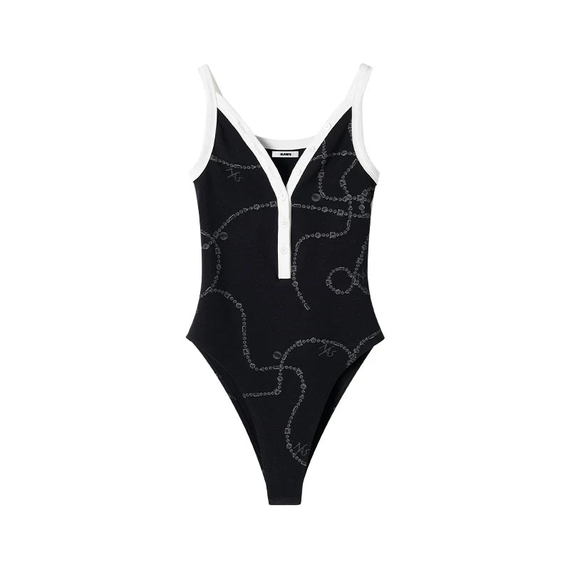 Contrast Trim V-Neck Fitted Bodysuit