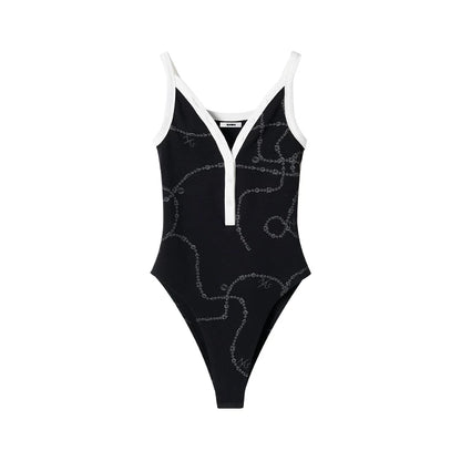 Contrast Trim V-Neck Fitted Bodysuit