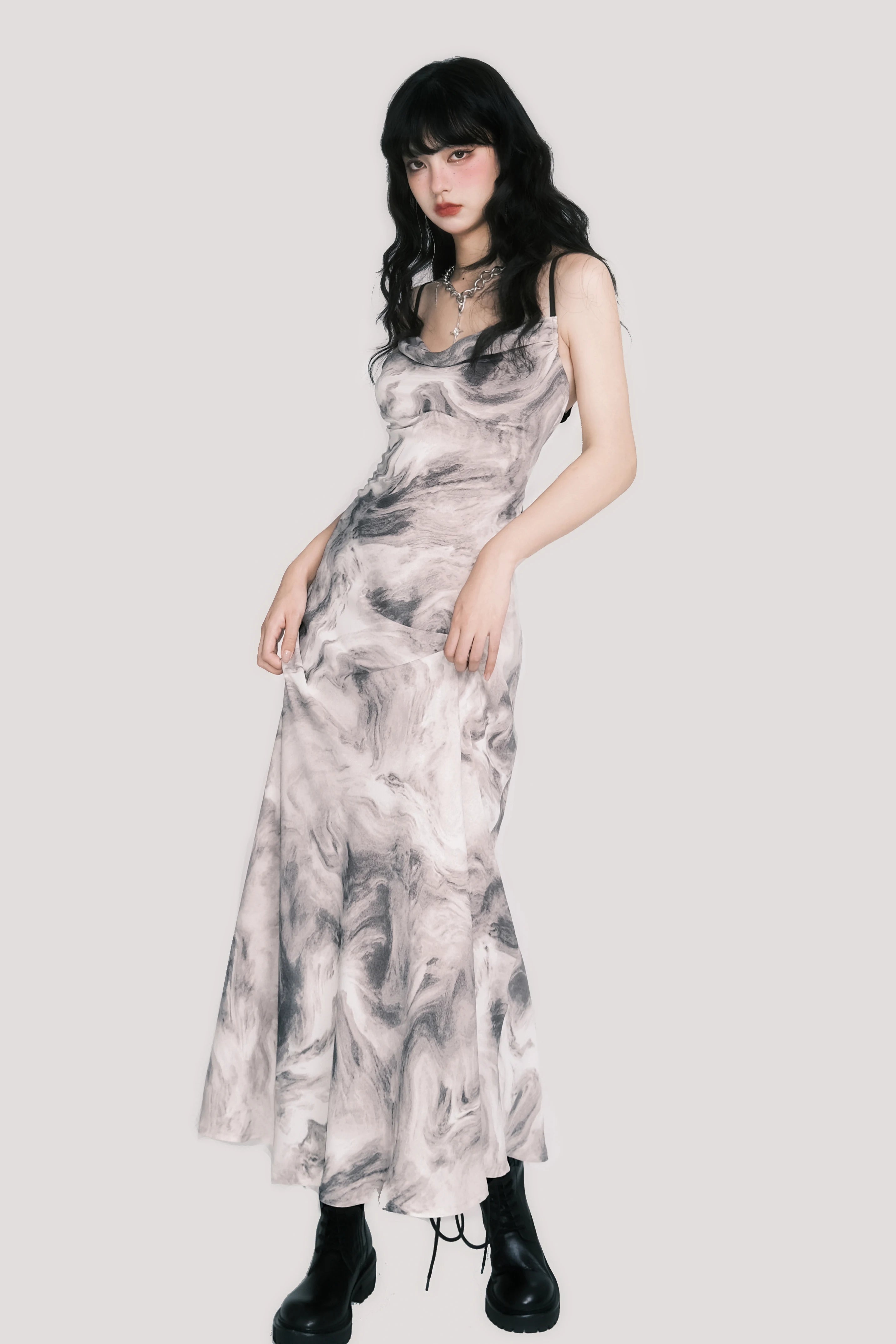 New Chinese Cowl-Neck Backless Maxi Dress