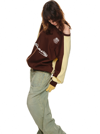 Off-Shoulder Sports Jersey Sweatshirt