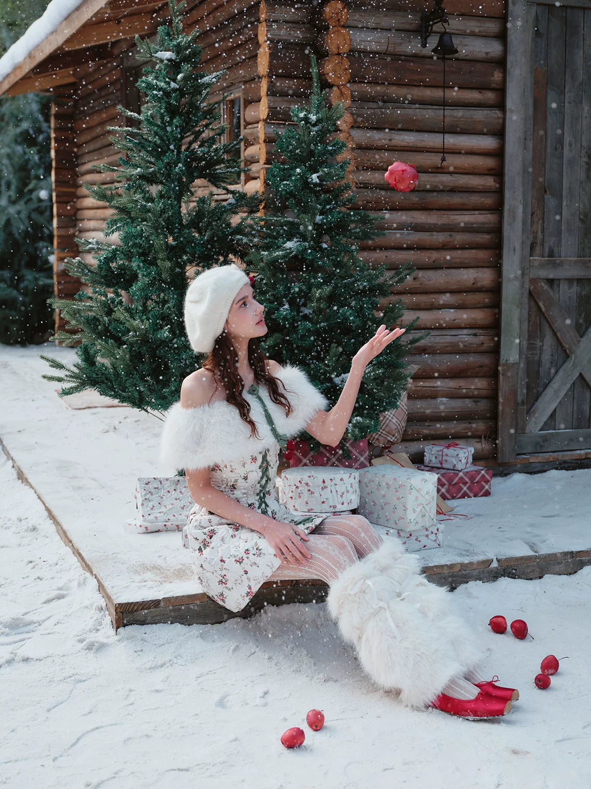 French Playful Quilted Down Dress &amp; Jacket Set