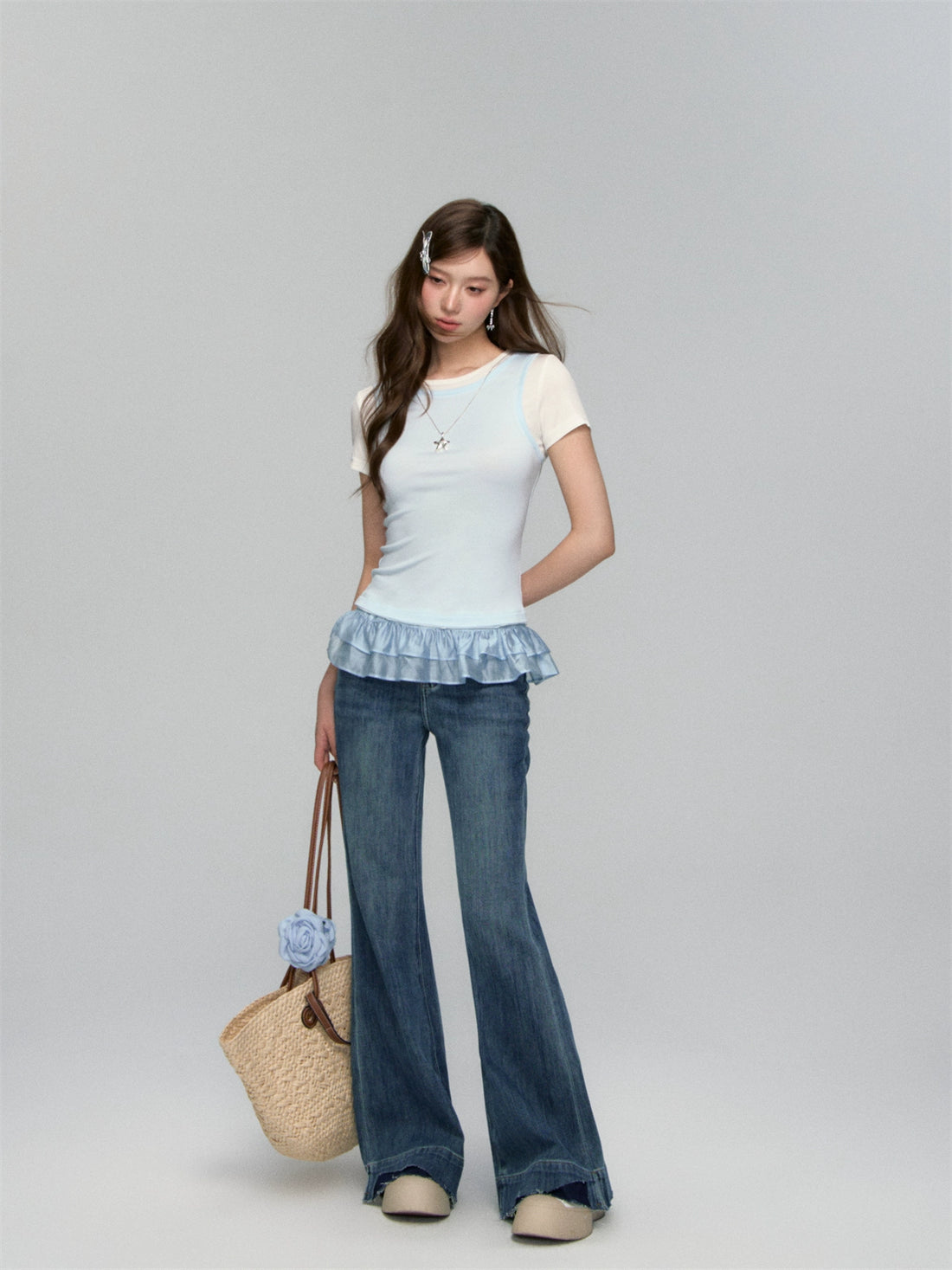 Two-piece Ruffled Bottoming Top - CHINASQUAD