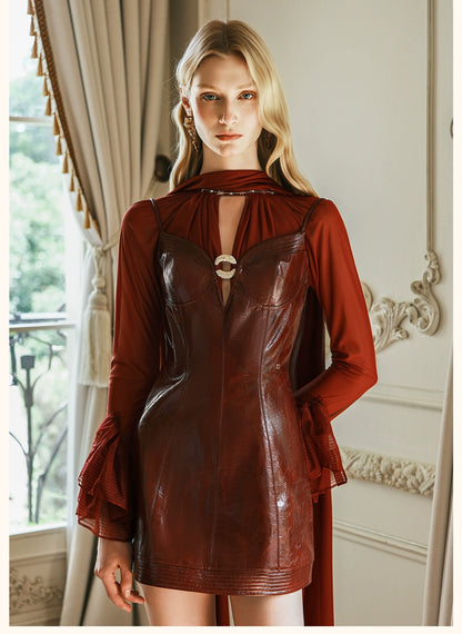 Leah Eco Leather Metal Ring Strap A-Line Dress