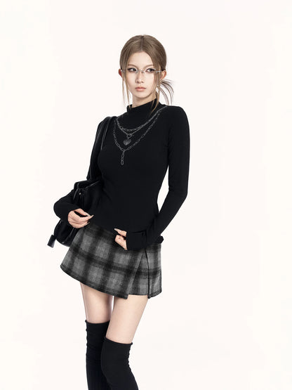 Plaid Wool-Blend A-Line Skirt