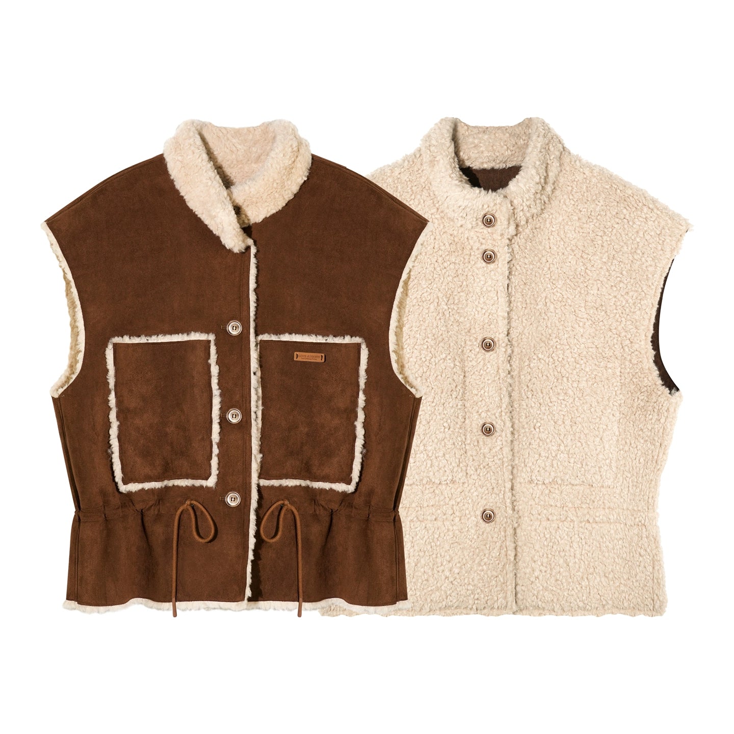 Reversible Faux Shearling Suede Drawstring Vest