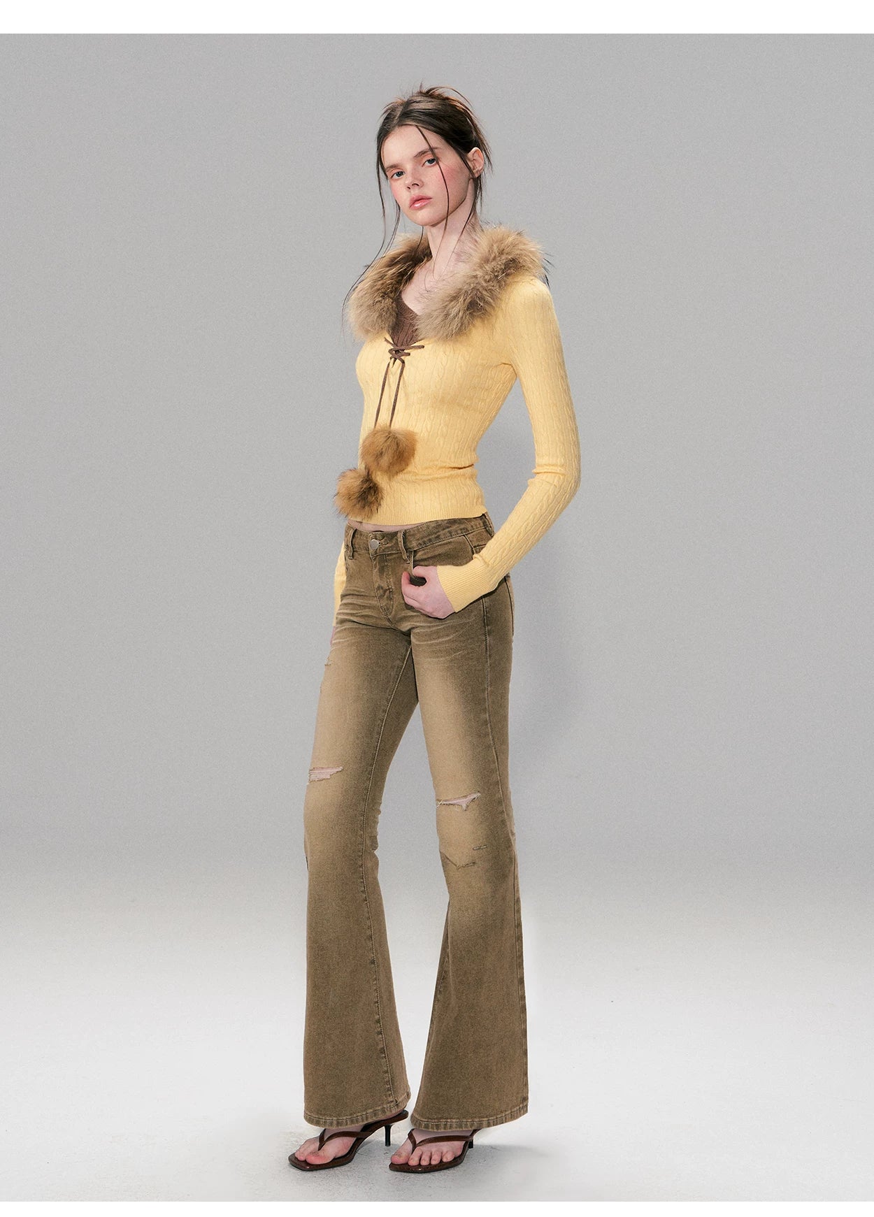 Low-Rise Distressed Washed Denim Jeans