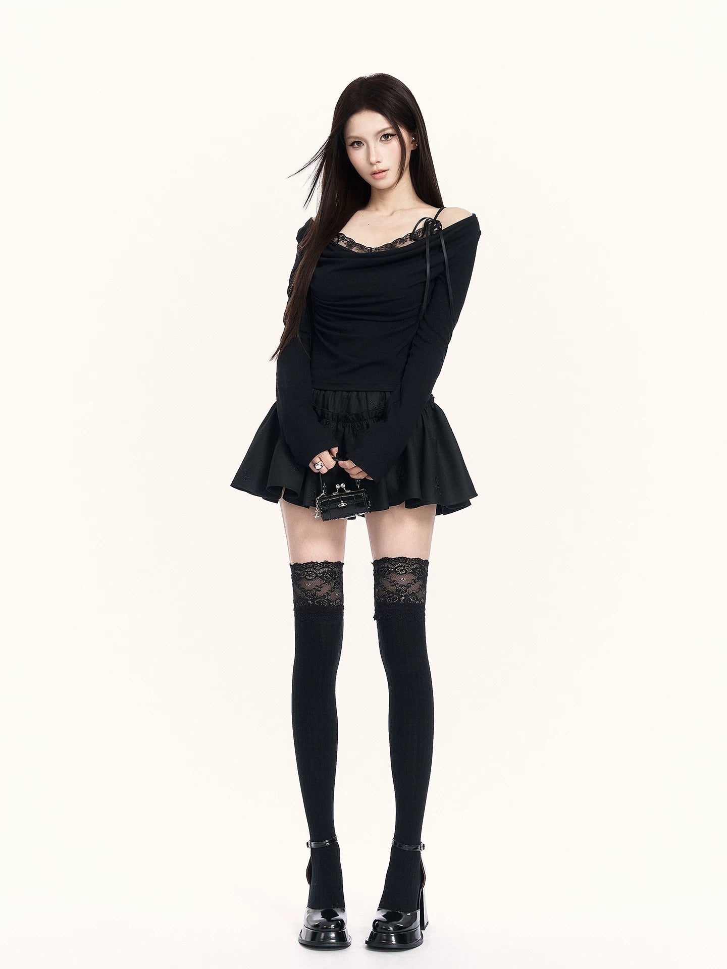 Cowl-Neck Faux Two-Piece Knit Base Layer