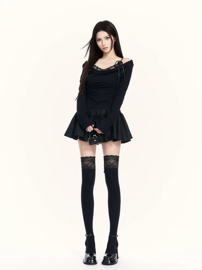 Cowl-Neck Faux Two-Piece Knit Base Layer