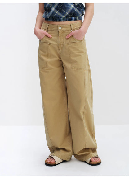 Utility Pocket Curved Wide-Leg Trousers