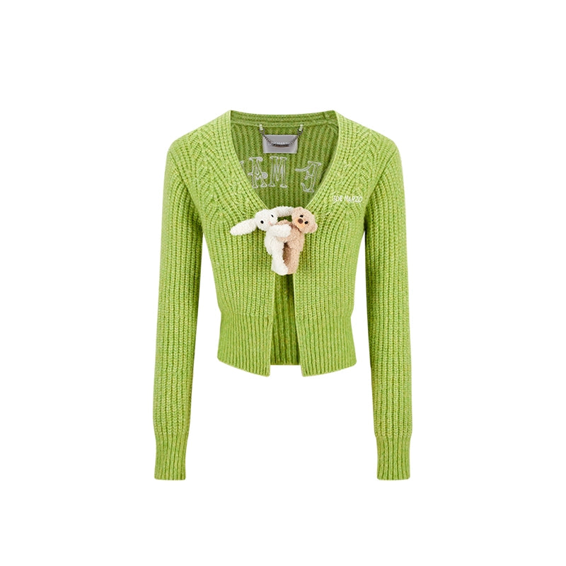 Cuddle-Doll Fitted Knit V-Neck Cardigan
