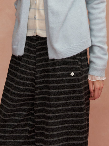 Bow-Tie Drawstring Striped Tweed Pants