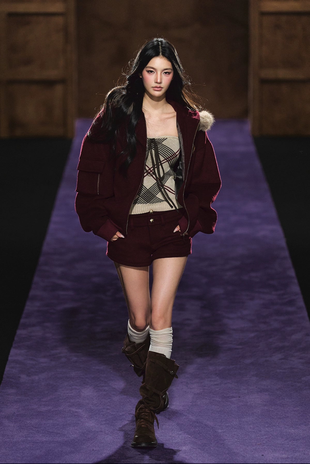 Wool-Blend Faux Fur Hooded Fleece Two-Piece Set