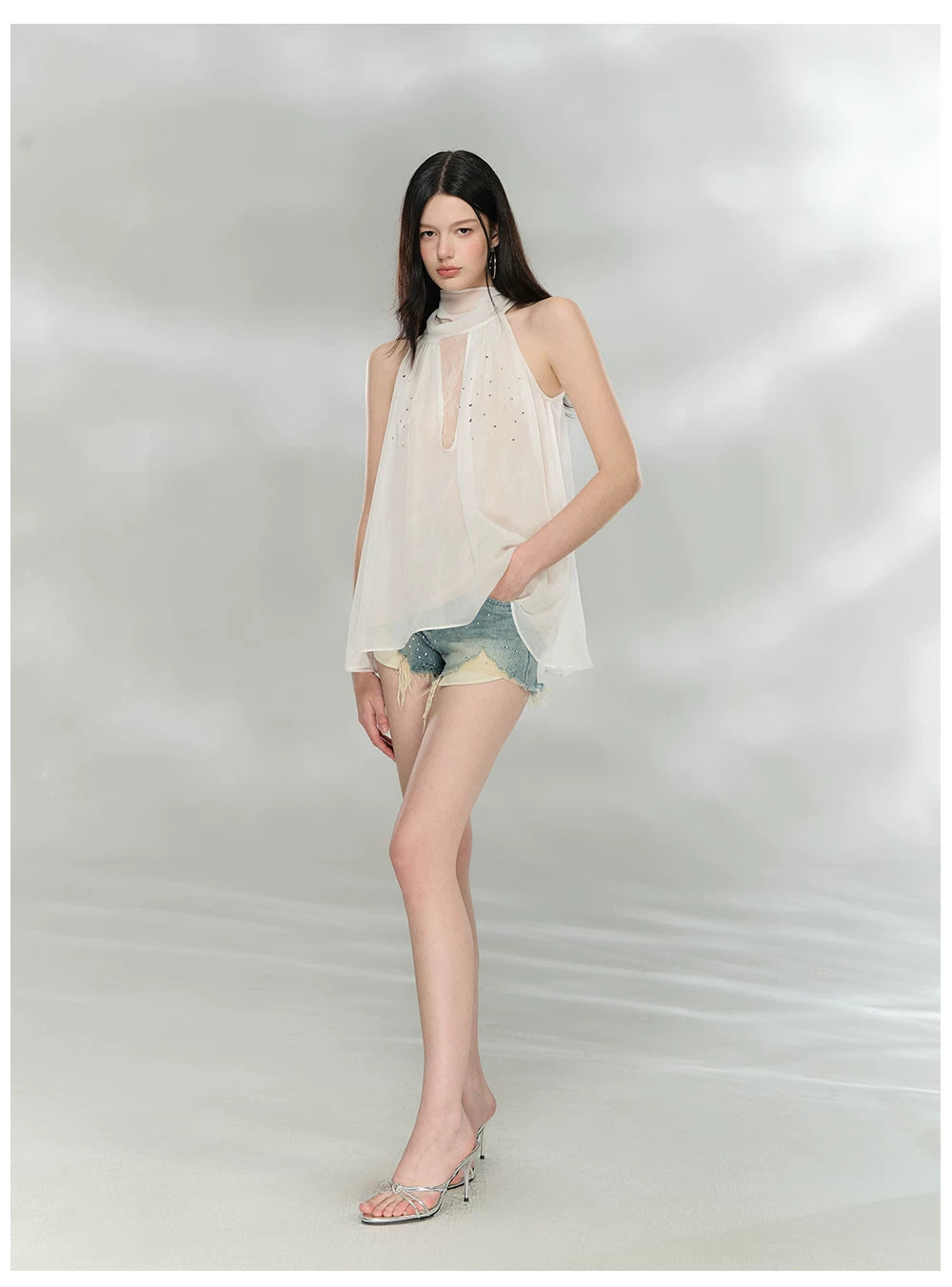 Embellished Sleeveless Chiffon Lace Top