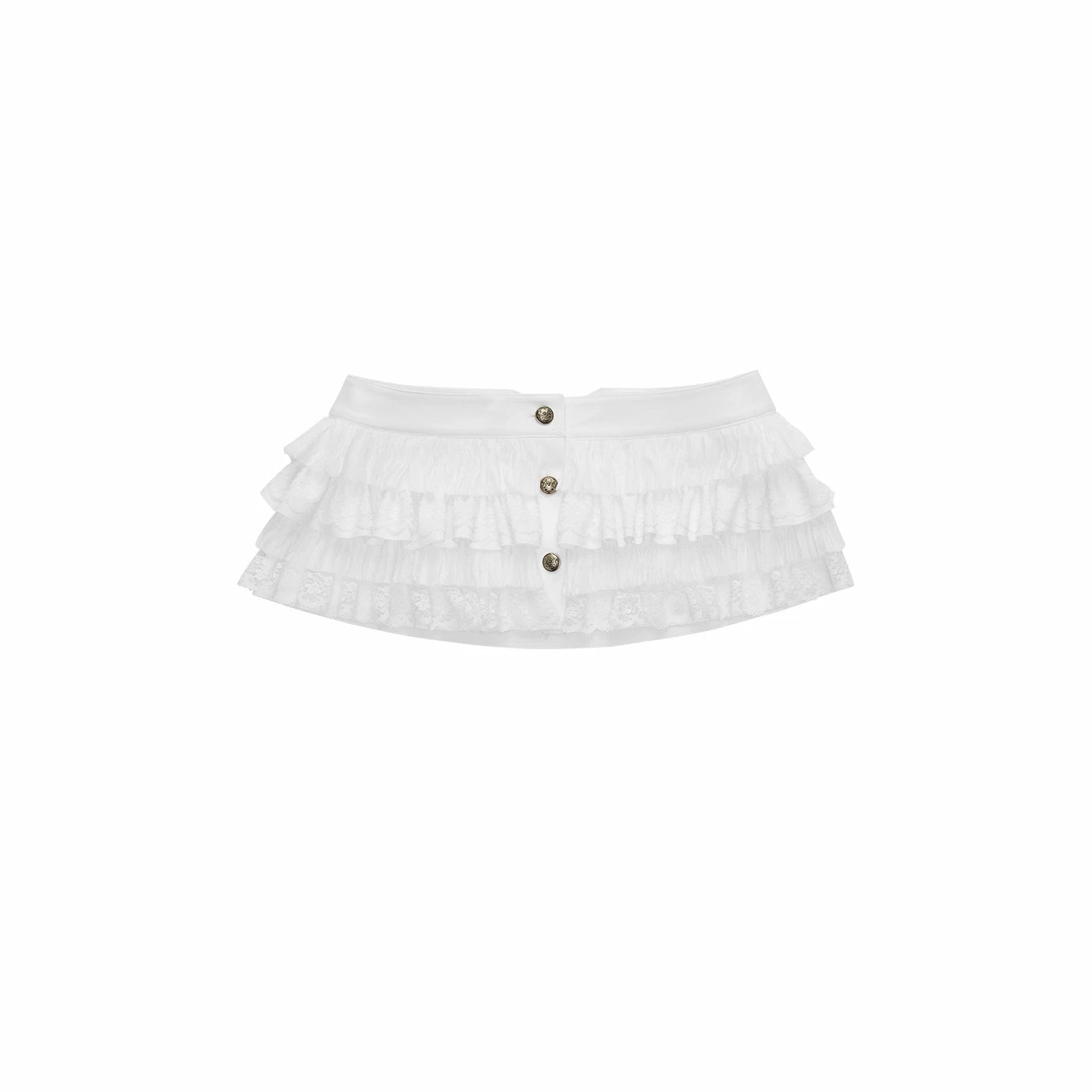 Button Chiffon Lace Layered Mini Skirt