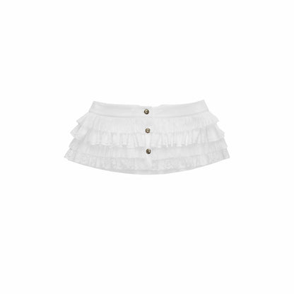 Button Chiffon Lace Layered Mini Skirt