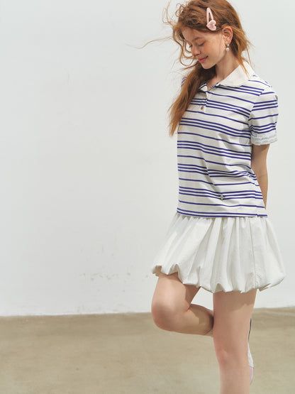 Striped Lace Short-Sleeve Polo Neck T-Shirt - CHINASQUAD