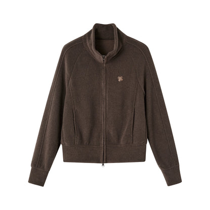 Plush Terry Fleece High-Neck Zip-up Sweatshirt &amp; Banana Pants Set