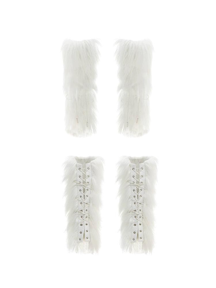 Black &amp; White Fur Boot Covers - CHINASQUAD