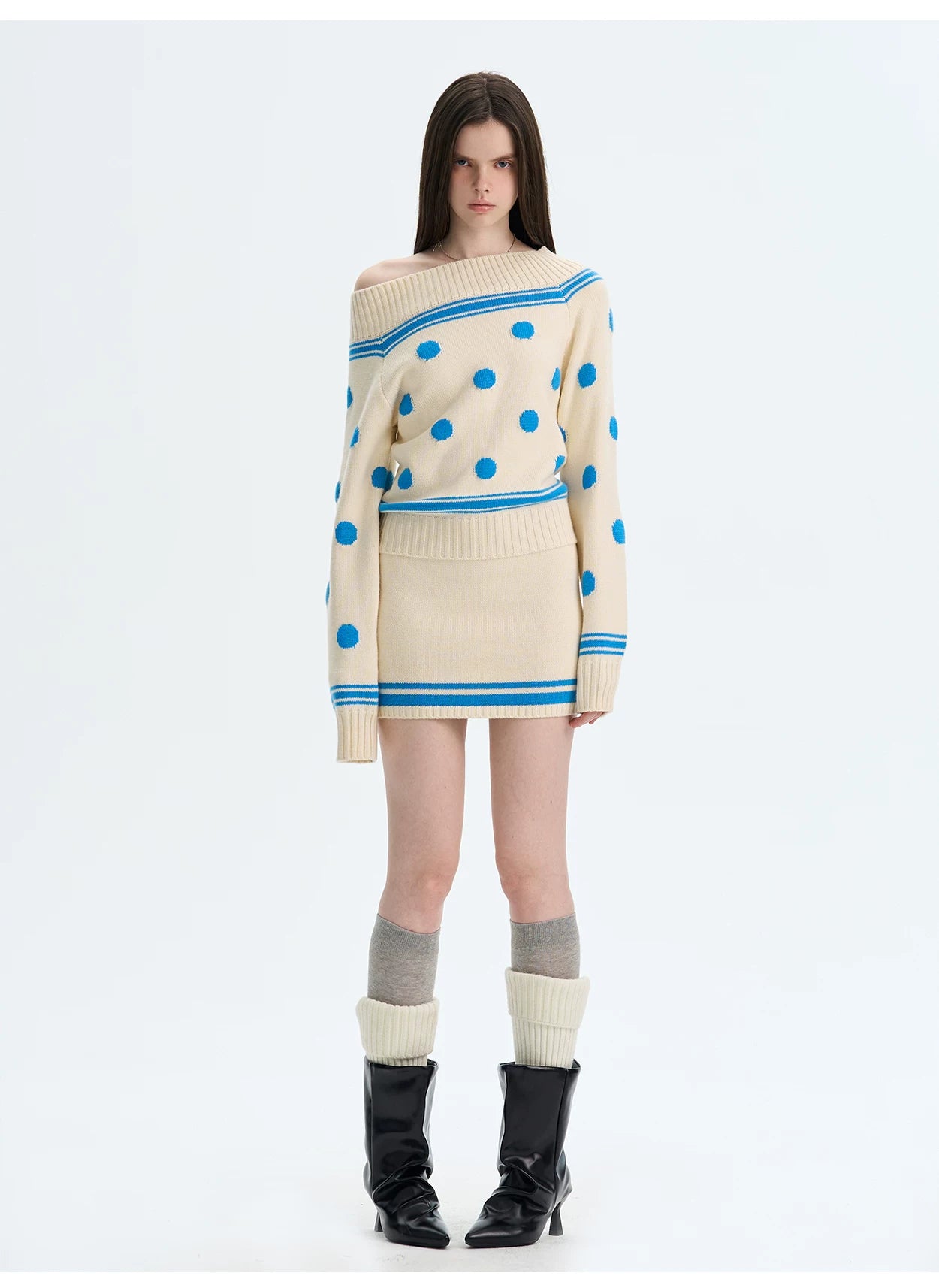 Contrast Polka-Dot Knit Sweater