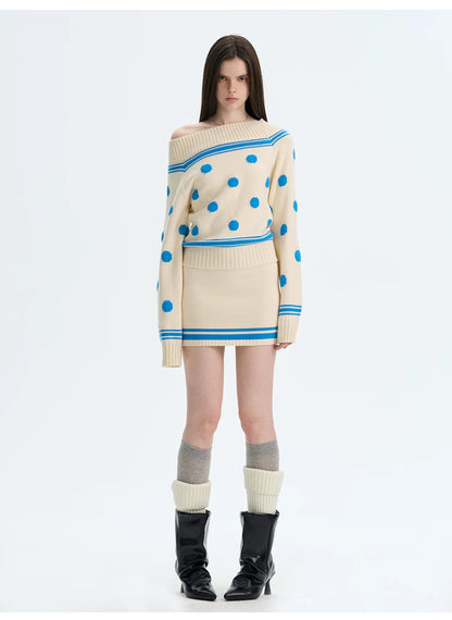 Contrast Polka-Dot Knit Sweater