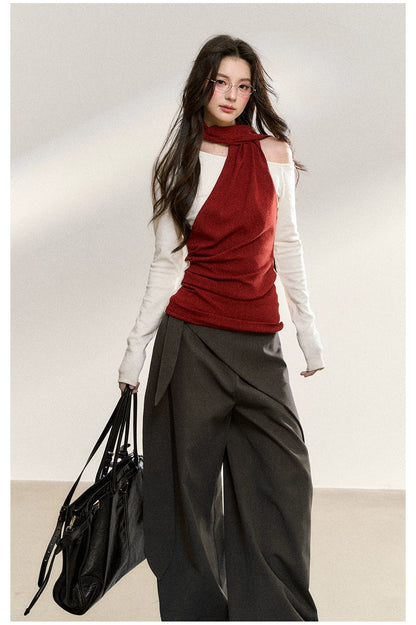 Gray Drape Wide-Leg Asymmetric Trousers