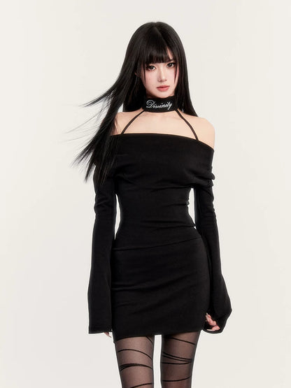 Dark Muse Cowl Neck Choker Bodycon Dress