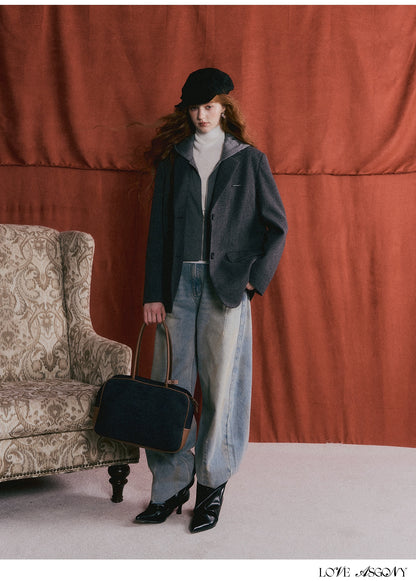 Grey Layered Wool-Blend Hoodie Blazer