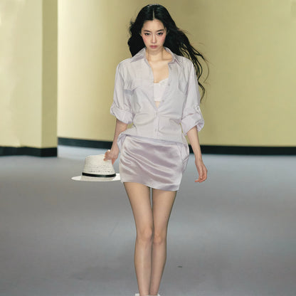 Silk-Blend Striped Shirt &amp; Skirt Set