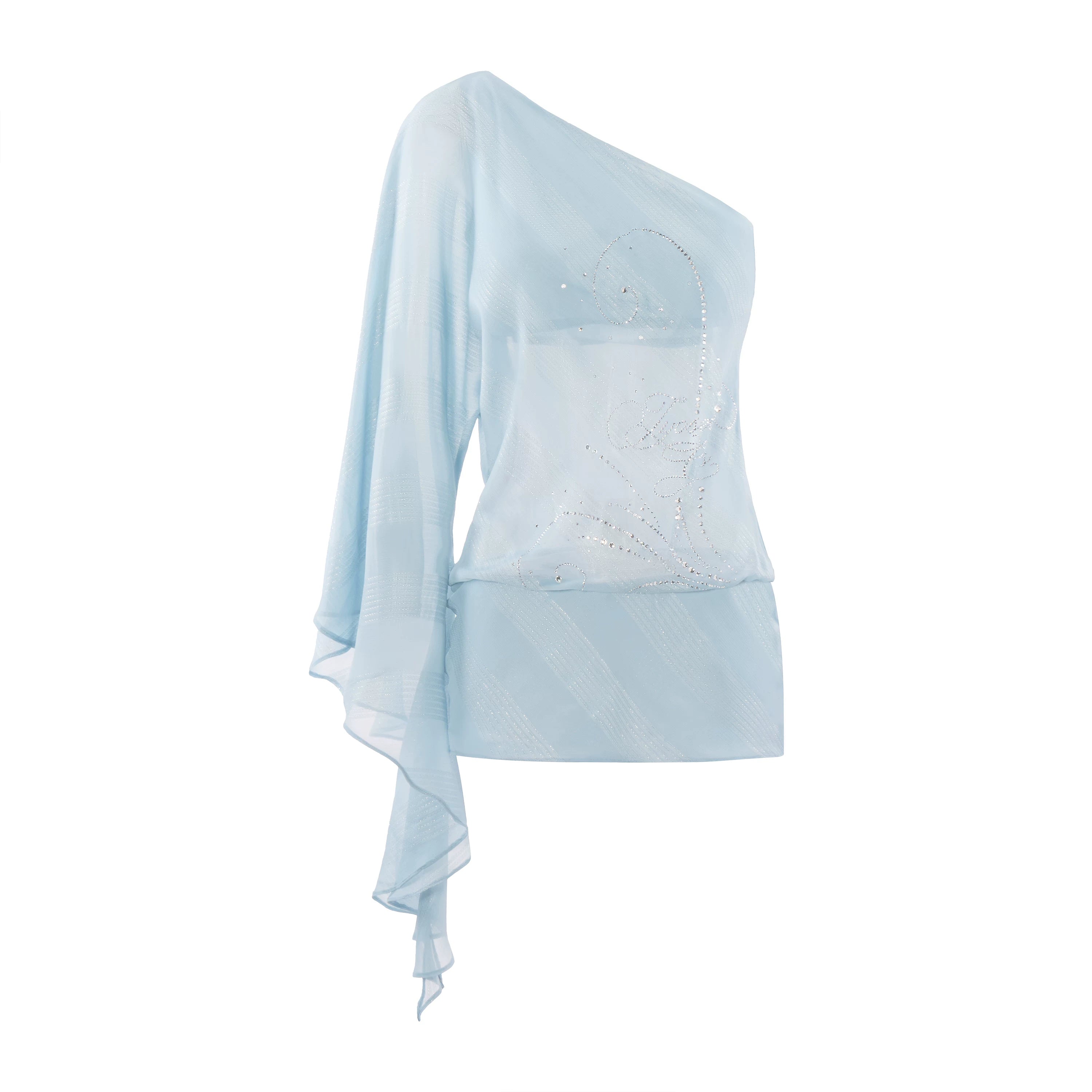 Ice Blue Asymmetric Shimmer Chiffon Bodycon Dress