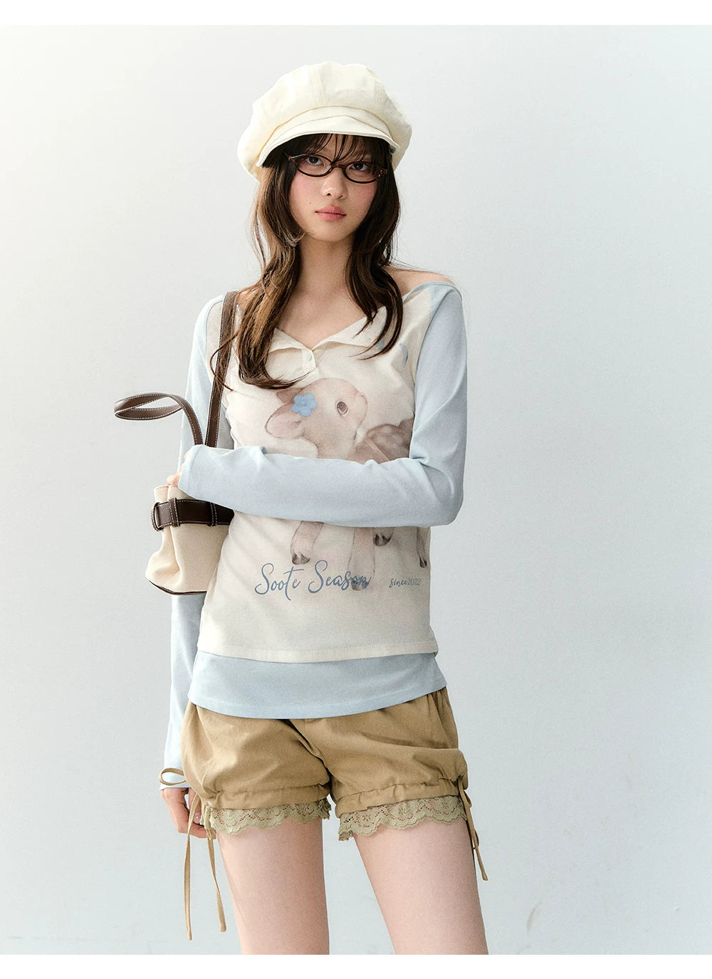 Khaki Lyocell Lace-Trim Tie Lantern Shorts