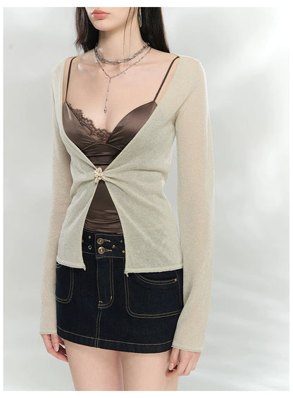 Shimmer Knit Tie-Front Cardigan