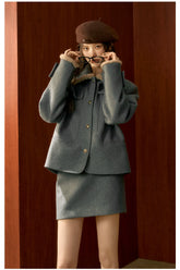 Gray Wool Velvet Jacket & Skirt Set - CHINASQUAD