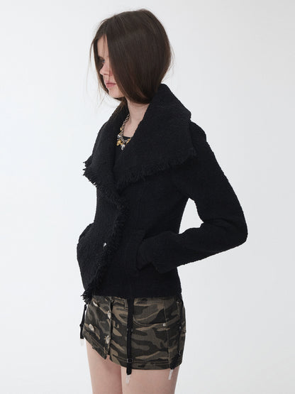 Wool Blend Horn Button High-neck Jacket