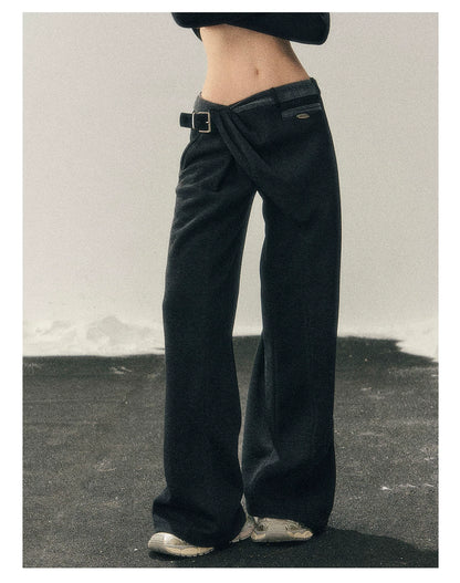 Korean Fleece-Lined Wide-Leg Pants